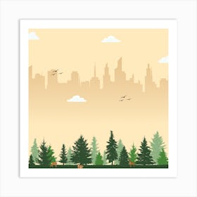 Cityscape With Trees Art Print