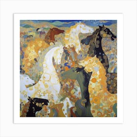 Horses In A Field Art Print