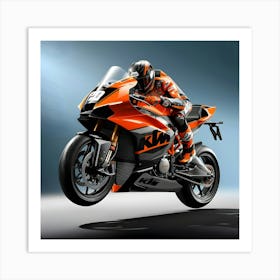 A Highly Detailed, Photorealistic Illustration Of A Sleek, Orange, And Black MotoGP KTM 2 Art Print