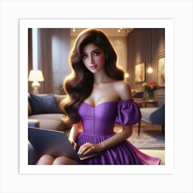 Sexy Girl In Purple Dress Art Print