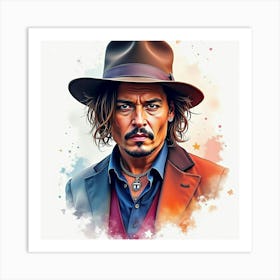 Johnny Depp In An Artistic Watercolor Portrait, Vivid Hues, Abstract Details Art Print