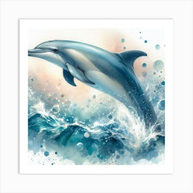 Sea Dolphin In Motion, Sea Dolphin Watercolour Art Print 2 Art Print