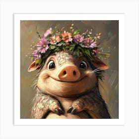 Pig In Flower Crown Affiche