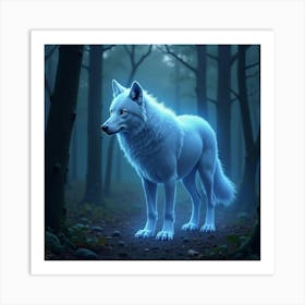 A Glowing Wolf With Ethereal Fur In A Magical Forest 1 Art Print