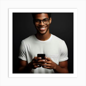 Portrait Of A Young Man Using A Smart Phone Art Print