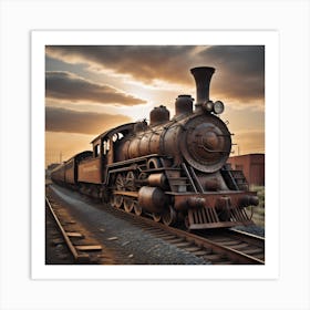 Old Train At Sunset Created using Imagine AI Art 1 Art Print