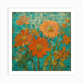 Mosaic Tiled Flowers Art Print