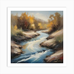 An abstract painting of a river, with bold brushstrokes and a mix of warm and cool tones, evoking a sense of movement and tranquility. 3 Art Print