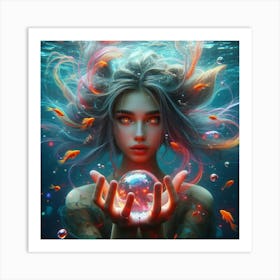 Underwater Girl Holding A Crystal Ball Art Print