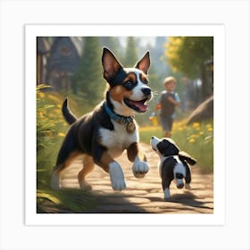 Dog And A Cat Art Print