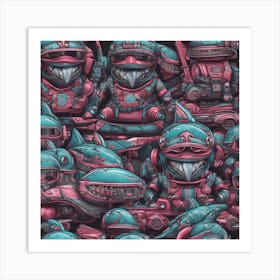 Robots In Pink And Blue Art Print