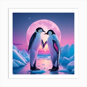 Penguins Kissing Art Print