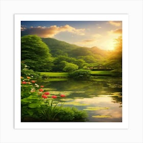 Sunset In The Garden Art Print