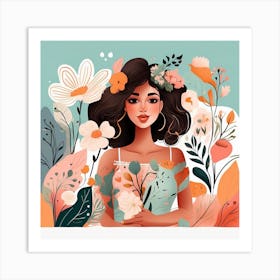 Girl With Flowers Art Print