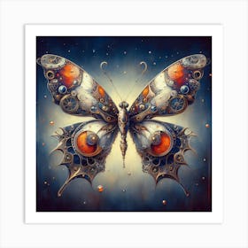 Steampunk Butterfly Over Blue Art Print