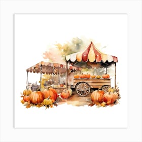 Autumn Market Stall With Pumpkins Art Print