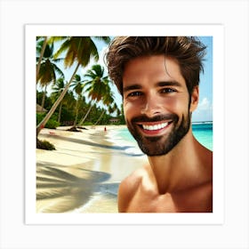 Happy Man On The Beach Art Print