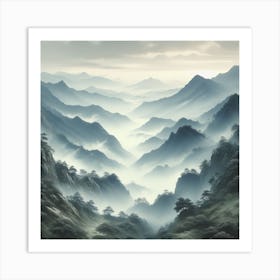 "A serene and misty mountain landscape."Wall poster1 Art Print