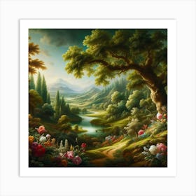 Landscape With Trees And Flowers 1 Art Print