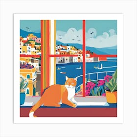 Open Window With Cat Matisse Style Amalfi Coast 20 Art Print