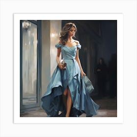 Woman In A Blue Dress Art Print