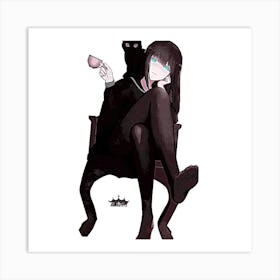 Anime girl with cat Art Print