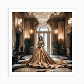 Portrait Of A Woman In A Gold Gown Art Print