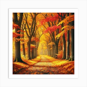 Autumn Pathway Wall Art A Serene Walk Through Golden Leaves And Vibrant Foliage, Perfect For Nature Lovers And Cozy Home Decor Print Art Art Print