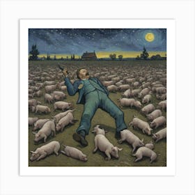 Pigs Gone Wild: Whiskey on the Field Pigs In A Field Art Print