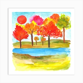 Watercolor Autumn Trees Art Print