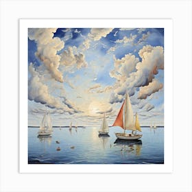 Sailboats At Sunset Art Print