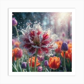 Flowers With Water Droplets Art Print