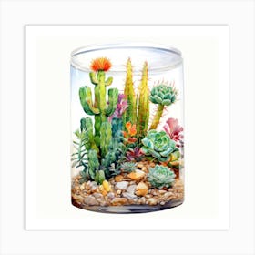 Watercolor Colorful Cactus Aquarium 9 Art Print