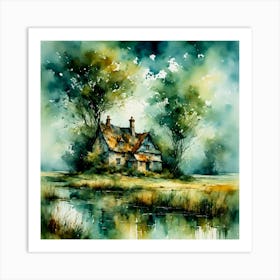 a cottage on the river Art Print