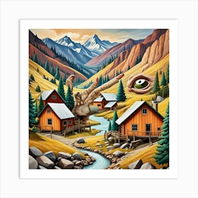 Successful Prospectors Village Cubism Style Art Print