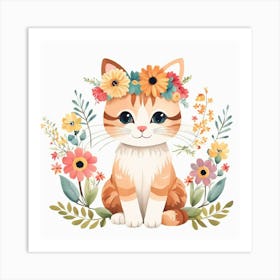 Floral Baby Cat Nursery Illustration (24) Art Print