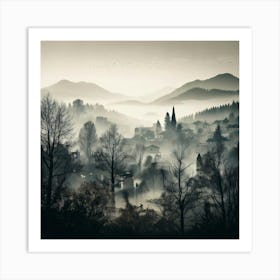 Firefly Fog, Nature, Cities, Villages, Mist, Haze, Atmosphere, Mysterious, Ethereal, Landscape, Urba (1) Art Print