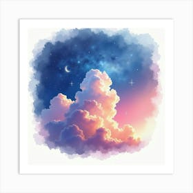 Colorful Cosmic Cloudscape In Watercolor Painting 1 Art Print