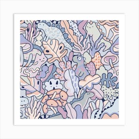 Dinos, leaves and Catosaur Art Print