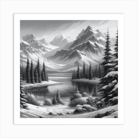 Snow Mountains Black And White 7 Art Print