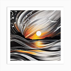 Sunset With Music Notes 6 Art Print
