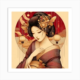 Japan Traditional Geisha Illustration By Ad 197 Art Print