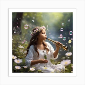 Little Girl Playing Saxophone Art Print