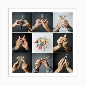 A set of striking and well-composed images showcasing various hands-on and craft-based activities, symbolizing creativity, innovation, and the hands that bring ideas to life. These versatile images can be applied across industries to convey a sense of uniqueness and personal touch. Art Print