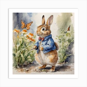 Peter Rabbit and Flowers Art Print