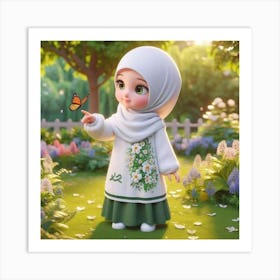 Muslim Girl With Butterfly Art Print