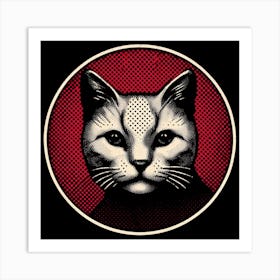 Cat On A Red Background Art Print