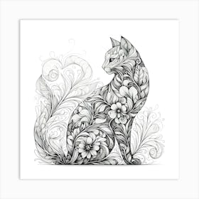 Floral Cat Art Print