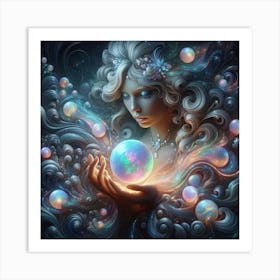 Girl Holding A Bubble Ball Art Print