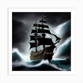 Pirate Ship In the Stormy Sea Art Print